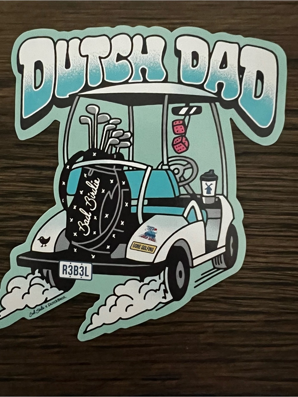 Dutch Bros 'Dutch Dad' Teal White Black Sticker